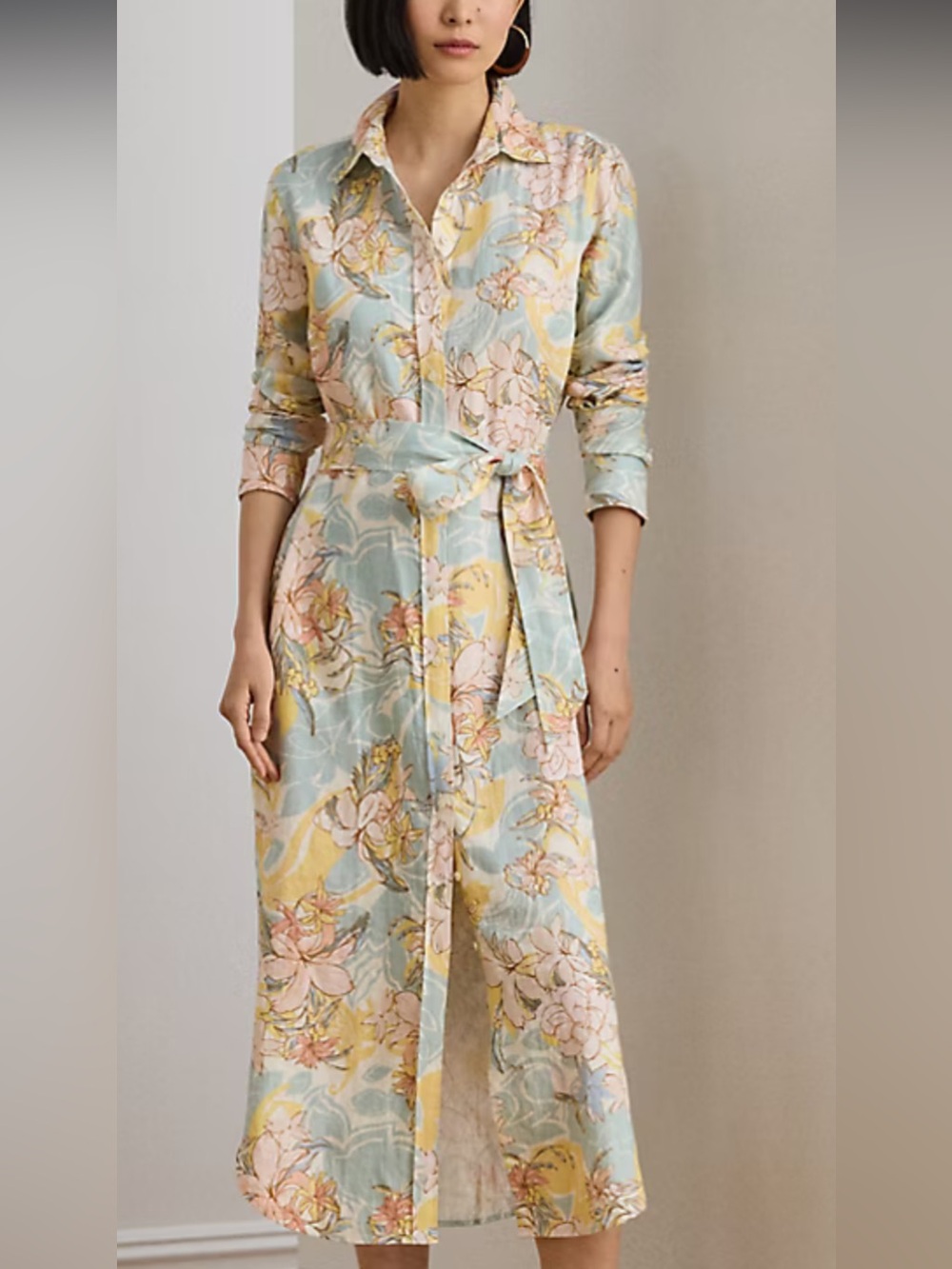 Lauren Ralph Lauren Floral Print L/S Linen Midi Shirtdress Women’s Size 4
